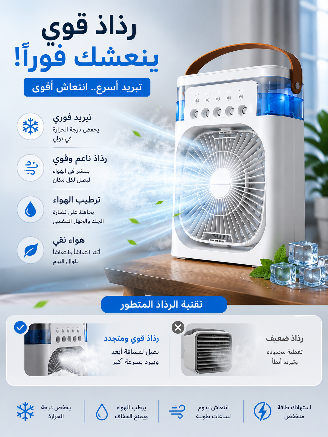 مروحة مبرد الهواء الذكية المحمولة مع رذاذ | Breeze Store DZ